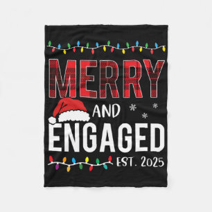 Merry And Engaged 2025 Red Plaid Matching Christma Fleece Blanket