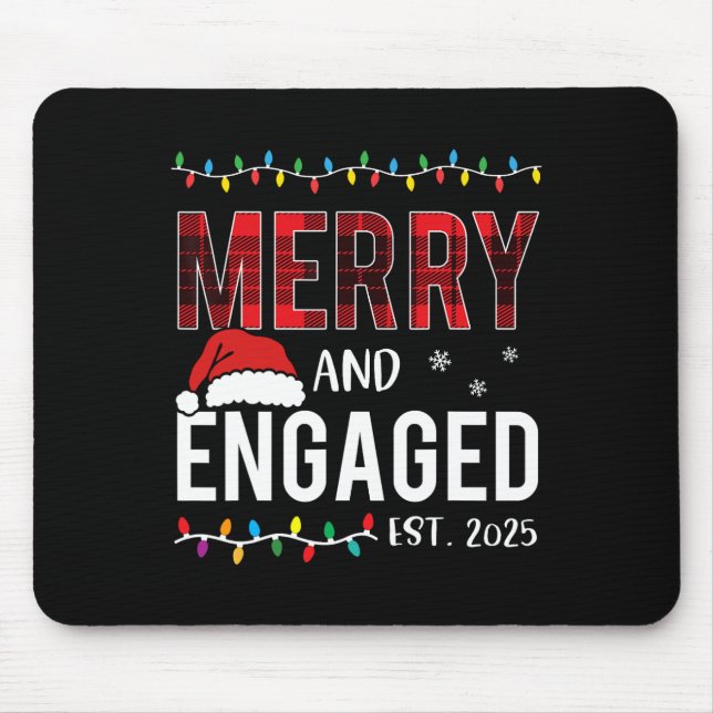 Merry And Engaged 2025 Red Plaid Matching Christma Mouse Mat (Front)