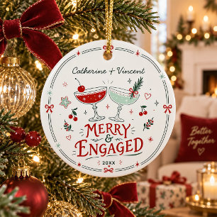 Merry and Engaged Christmas Keepsake Personalised Ceramic Tree Decoration