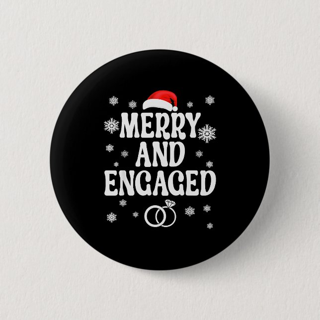 Merry And Engaged Couple Christmas Matching Pajama 6 Cm Round Badge (Front)