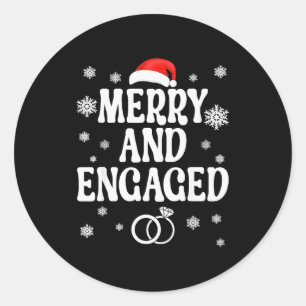 Merry And Engaged Couple Christmas Matching Pajama Classic Round Sticker