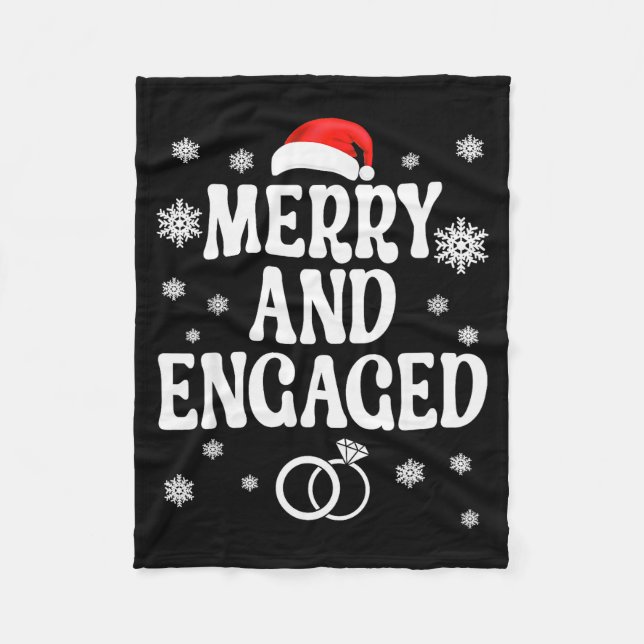 Merry And Engaged Couple Christmas Matching Pajama Fleece Blanket (Front)