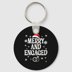 Merry And Engaged Couple Christmas Matching Pajama Key Ring