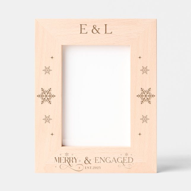 Merry and Engaged Couple Snowflake Script Etched Frames (Front)
