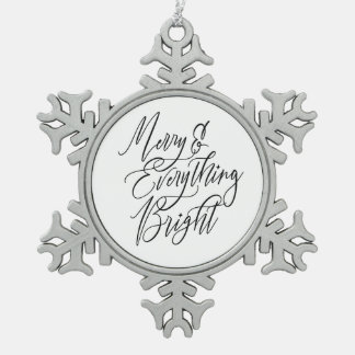 Merry and Everything Bright Black and White Snowflake Pewter Christmas Ornament