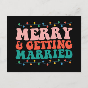 Merry And Getting Married Couple Christmas Groovy Postcard