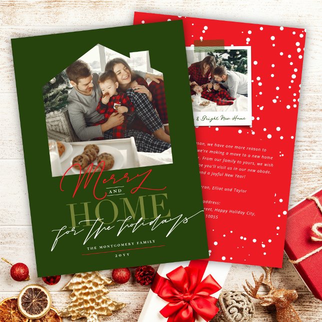 Merry And Home For The Holidays Typography Photo  Holiday Card (Creator Uploaded)