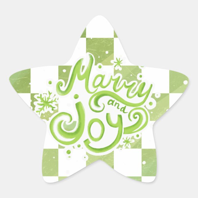 Merry and Joy Green Checkered Star Stickers (Front)