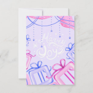 Merry and Joy Pastel Holiday Card with Gift Boxes