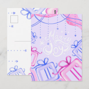 Merry and Joy Pastel Holiday Postcard with Gifts