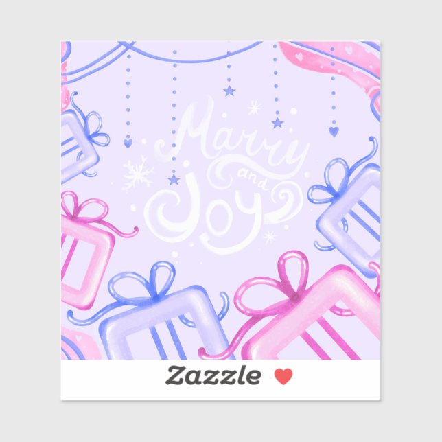 Merry and Joy Pastel Holiday Sticker with Gifts (Sheet)