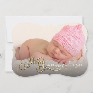 Merry and Joyful Baby Glitter Star Photo Christmas Holiday Card
