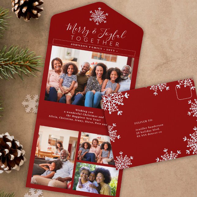 Merry and Joyful together 4 photo rustic Christmas All In One Invitation (Creator Uploaded)