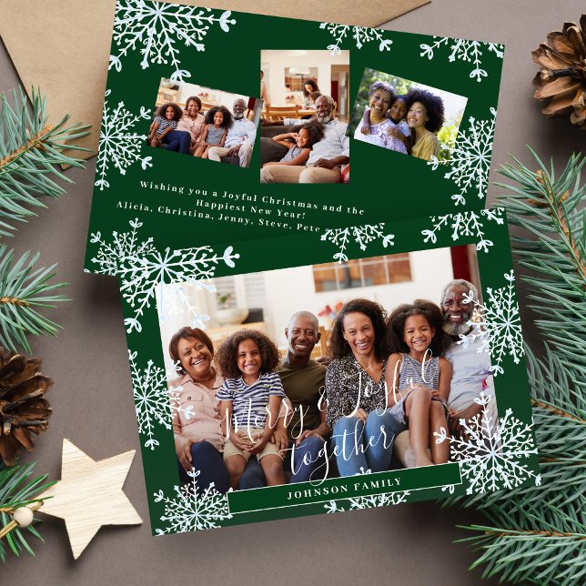 Merry and Joyful together 4 photo rustic Christmas Holiday Card (Creator Uploaded)