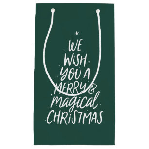 Merry and magical Christmas tree green holiday Small Gift Bag