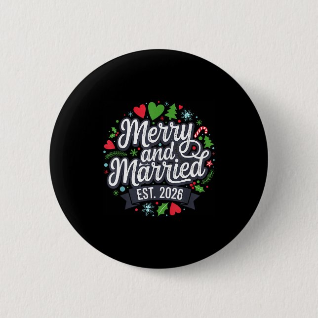 Merry And Married 2026 - Matching Couple Christmas 6 Cm Round Badge (Front)