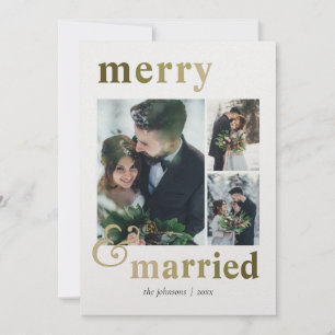 Merry and Married 4 Photo Collage Winter Christmas Holiday Card