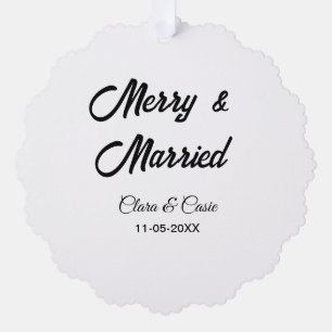 Merry and married add couple Name date holidayChr Tree Decoration Card