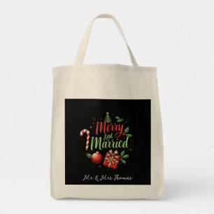 Merry and Married Celebrating Your First Christmas Tote Bag