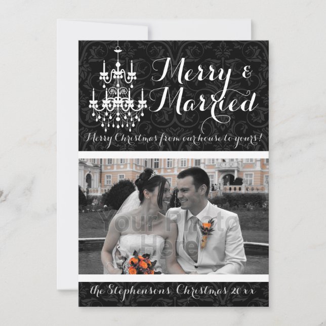 Merry and Married Chandelier Holiday Photo Card (Front)