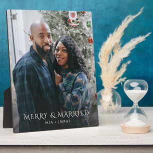 Merry And Married Christmas Holiday Photo Plaque