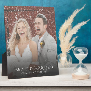 Merry And Married Christmas Holiday Photo Plaque