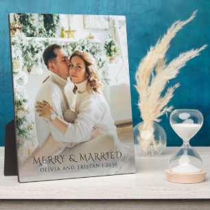 Merry And Married Christmas Holiday Photo Plaque