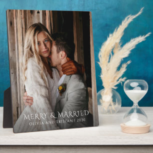 Merry And Married Christmas Holiday Photo Plaque