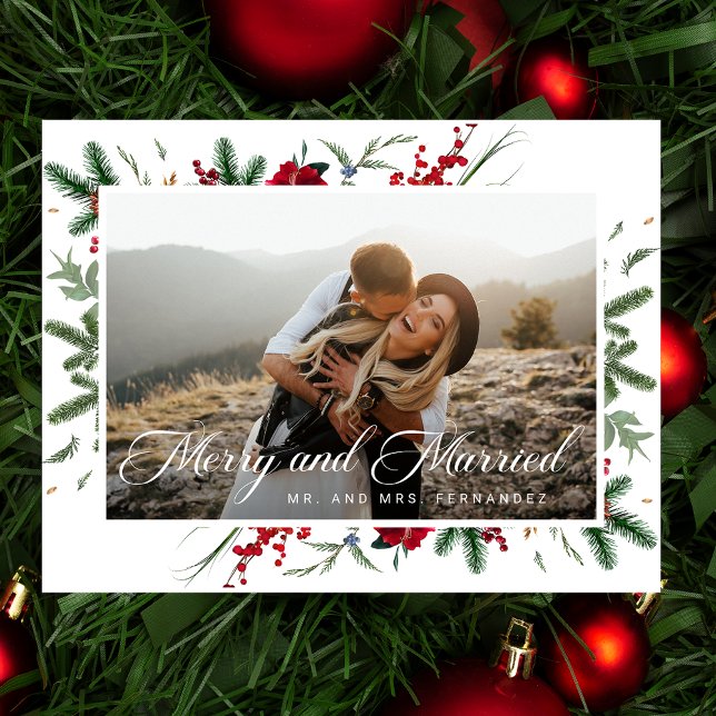 Merry And Married  Christmas Holiday Postcard (Creator Uploaded)
