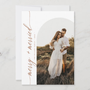 Merry and Married Christmas Terracotta photo Arch  Holiday Card