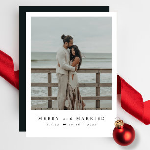 Merry and Married Coastal Newlywed Christmas Photo Holiday Card