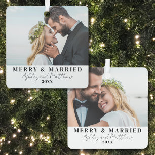 Merry And Married Couple Wedding Photo Metal Tree Decoration