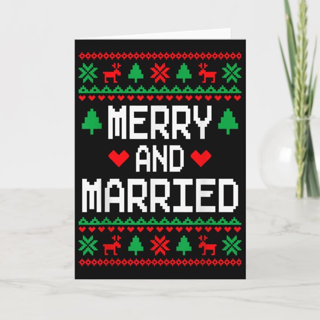 Merry And Married Couples Matching Ugly Christmas  Card (Front)