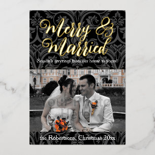 Merry and Married Damask Holiday Photo