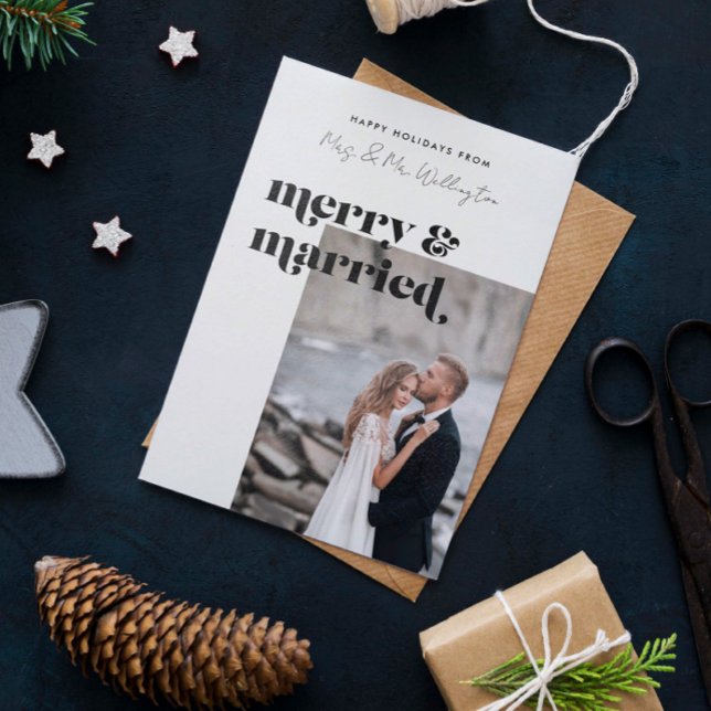 Merry and Married Elegant Modern Photo Holiday Card (Creator Uploaded)