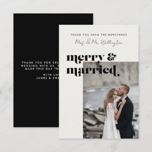 Merry and Married Elegant Modern Photo Wedding Thank You Card