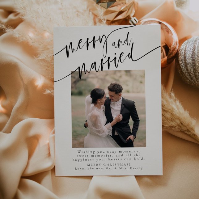 Merry And Married Elegant Newlywed Christmas Card (Creator Uploaded)