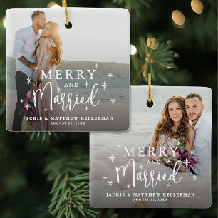 Merry And Married Elegant Photo Christmas Ceramic Ornament