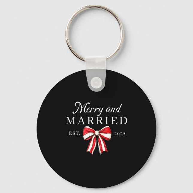 Merry And Married Est 2025 Coquette Couple Matchin Key Ring (Front)