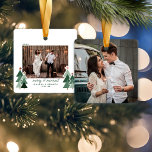 Merry and Married First Christmas Holiday Photo Ceramic Ornament<br><div class="desc">First Christmas Married! Congratulations! Perfect for celebrating your newlywed status in a fun, whimsical way! Cute, Modern yet Rustic Christmas Holiday Photo Square Ornaments featuring adorable little forests of rustic Christmas trees and Merry Christmas in modern typography. Add 2 of your favourite photos for the perfect ornament! Please contact us...</div>