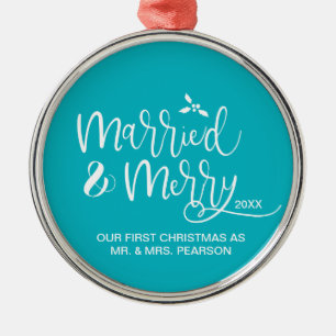 Merry and Married First Christmas Newly weds Metal Tree Decoration