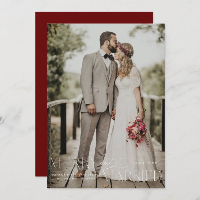 Merry and Married First Christmas Newlywed Photo Holiday Card (Front/Back)