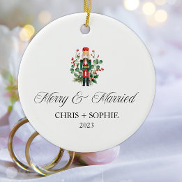 Merry And Married First Christmas Nutcracker Ceramic Tree Decoration