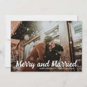 Merry And Married   First Couple Christmas Photo  Holiday Card