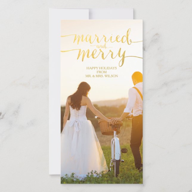 MERRY AND MARRIED GOLD HOLIDAY PHOTO CARD (Front)
