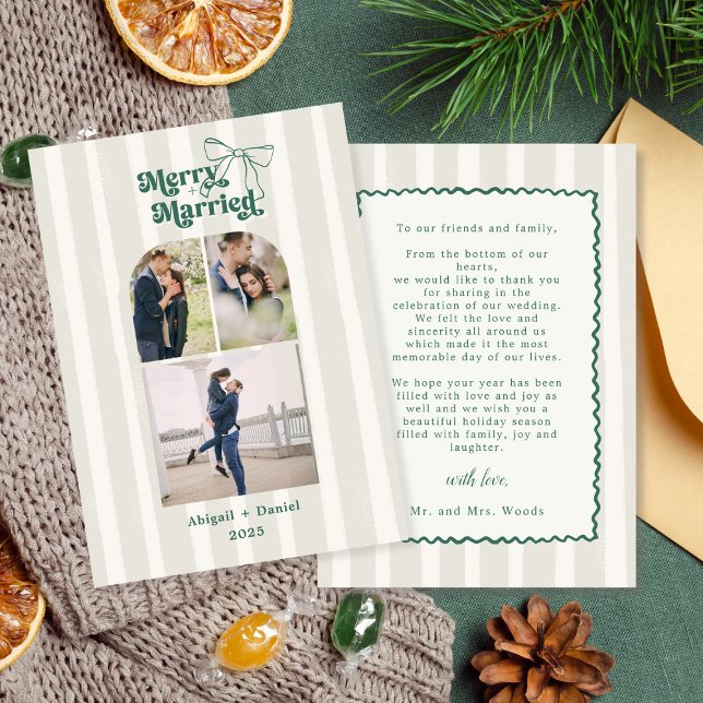 Merry and Married Hand Drawn Frame Photo Wedding Thank You Card (Creator Uploaded)