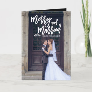 Merry and Married Hand Lettered Holiday Photo Card
