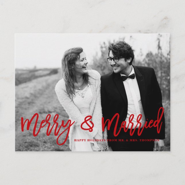 Merry and Married Hand Lettered Wedding Holiday (Front)