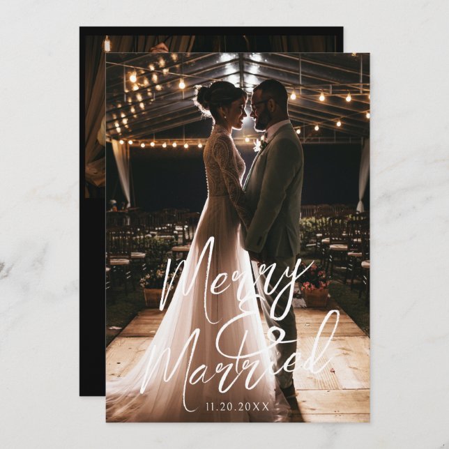 Merry and Married Handwritten Calligraphy Photo Holiday Card (Front/Back)