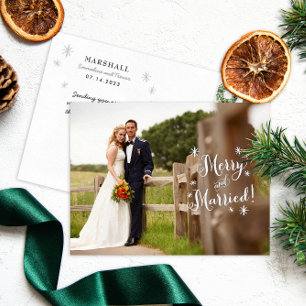 Merry and Married Holiday Announcement Postcard